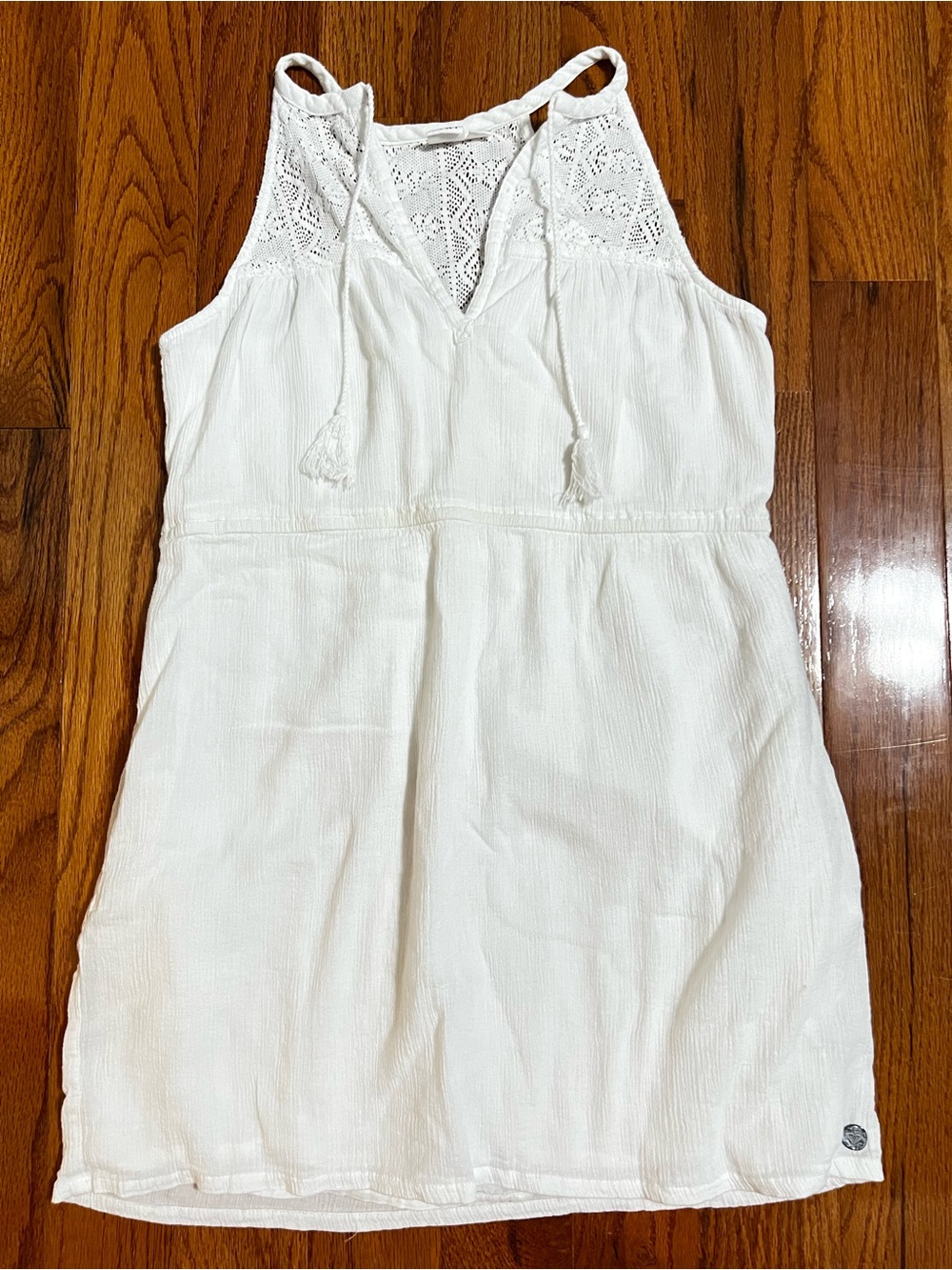 Roxy White Crochet Lace Top Dress With Pockets